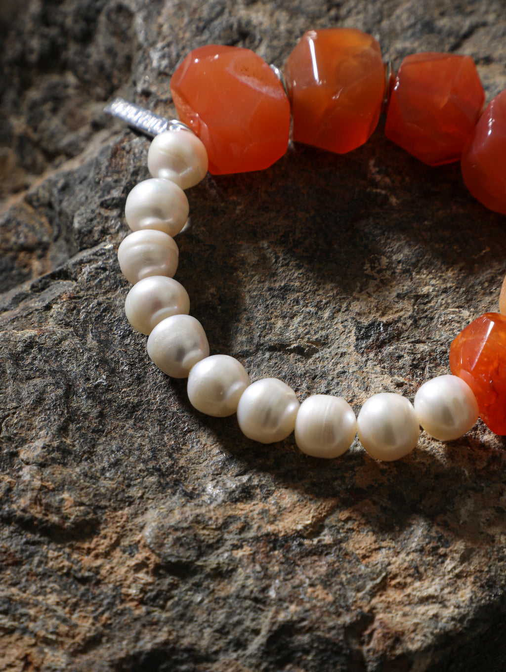 Red Agate Pearl Bracelet — Persian red agate & natural freshwater pearl & S925 Sterling Silver | SENLORE