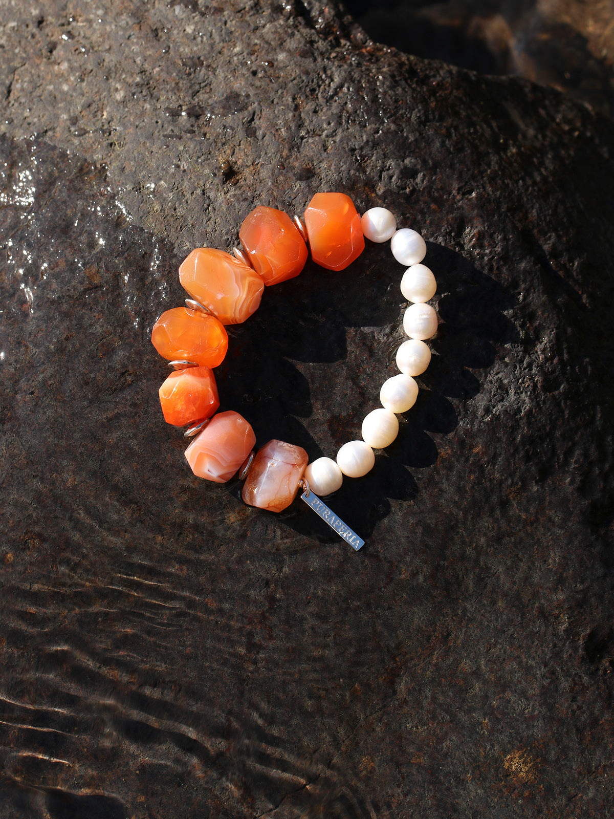 Red Agate Pearl Bracelet — Persian red agate & natural freshwater pearl & S925 Sterling Silver | SENLORE
