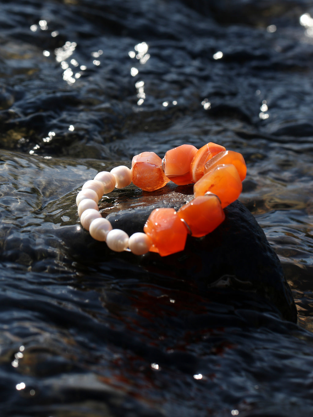 Red Agate Pearl Bracelet — Persian red agate & natural freshwater pearl & S925 Sterling Silver | SENLORE
