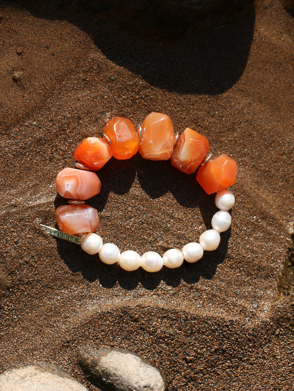 Red Agate Pearl Bracelet — Persian red agate & natural freshwater pearl & S925 Sterling Silver | SENLORE