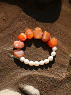 Red Agate Pearl Bracelet — Persian red agate & natural freshwater pearl & S925 Sterling Silver | SENLORE