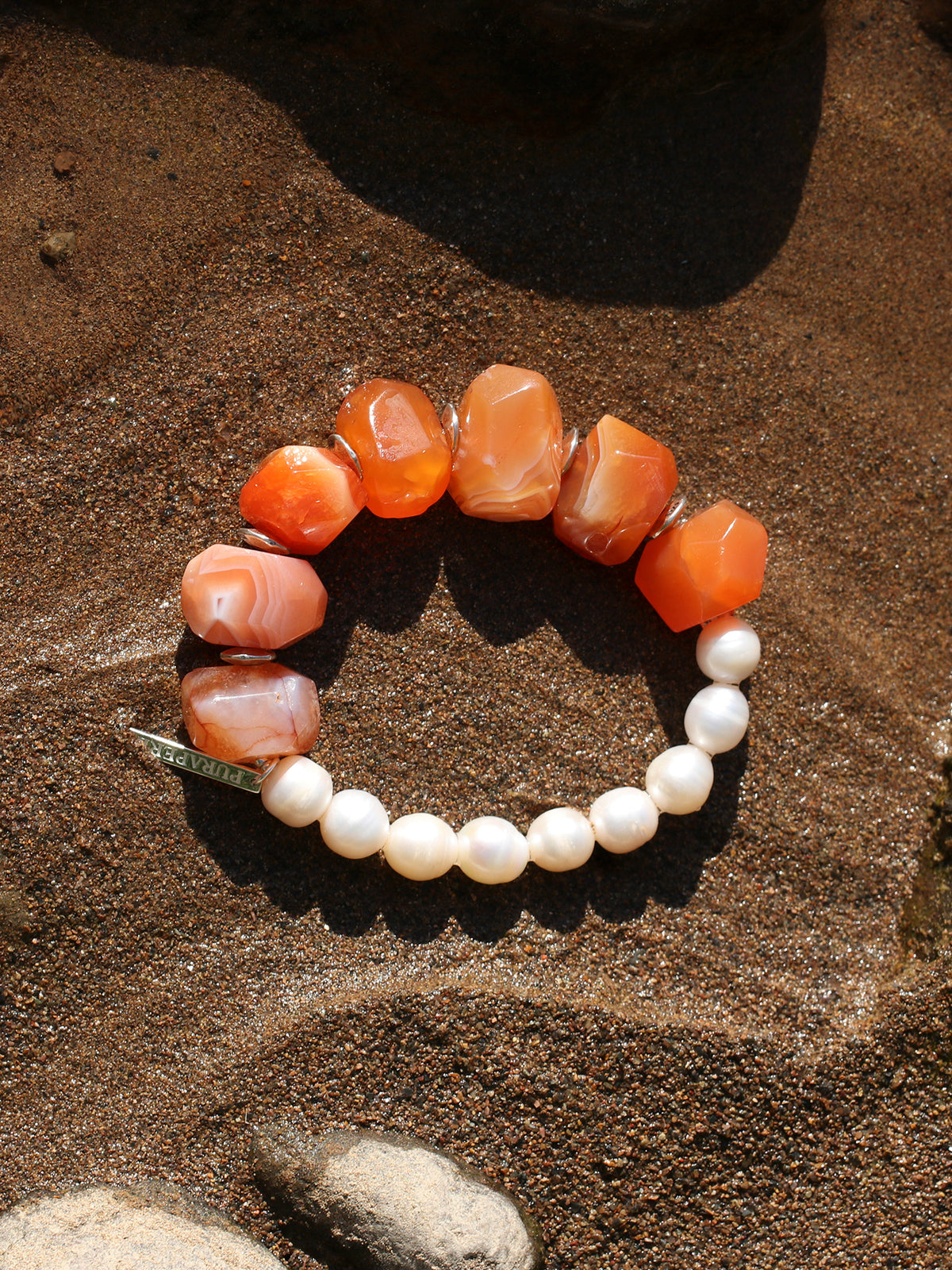 Red Agate Pearl Bracelet — Persian red agate & natural freshwater pearl & S925 Sterling Silver | SENLORE