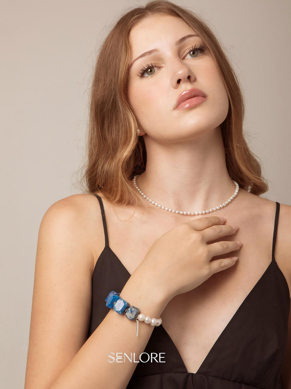 Enchantress Pearl Bracelet — freshwater pearl & freeform lapis lazuli & S925 Sterling Silver | SENLORE