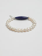 Afghan Lapis Lazuli Pearl Bracelet — freshwater egg pearls, Afghan lapis lazuli barr... | SENLORE