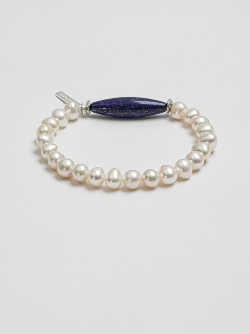 Afghan Lapis Lazuli Pearl Bracelet — freshwater egg pearls, Afghan lapis lazuli barr... | SENLORE