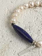 Afghan Lapis Lazuli Pearl Bracelet — freshwater egg pearls, Afghan lapis lazuli barr... | SENLORE