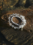 Clear Quartz & Grey Baroque Double-Wrap Bracelet — grey double-polished baroque pearl, clear quartz sug... | SENLORE