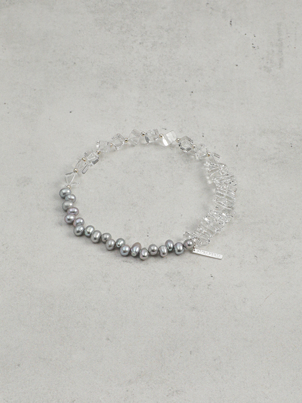 Clear Quartz & Grey Baroque Double-Wrap Bracelet — grey double-polished baroque pearl, clear quartz sug... | SENLORE