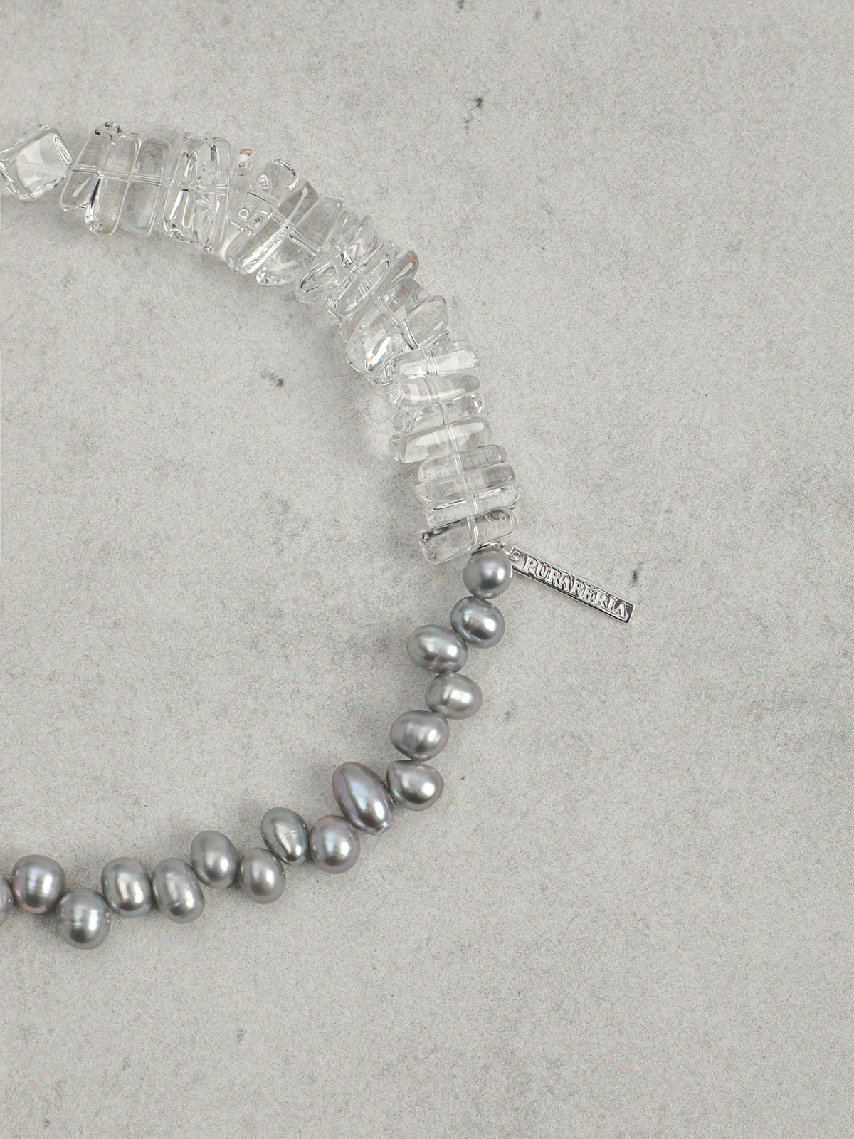 Clear Quartz & Grey Baroque Double-Wrap Bracelet — grey double-polished baroque pearl, clear quartz sug... | SENLORE