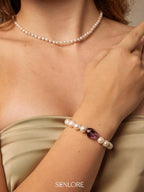 Freeform Amethyst Pearl Bracelet — freshwater pearl, freeform amethyst nuggets, sterlin... | PuraPerla
