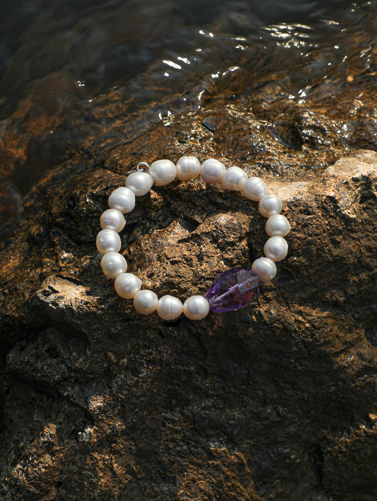 Freeform Amethyst Pearl Bracelet — freshwater pearl, freeform amethyst nuggets, sterlin... | PuraPerla