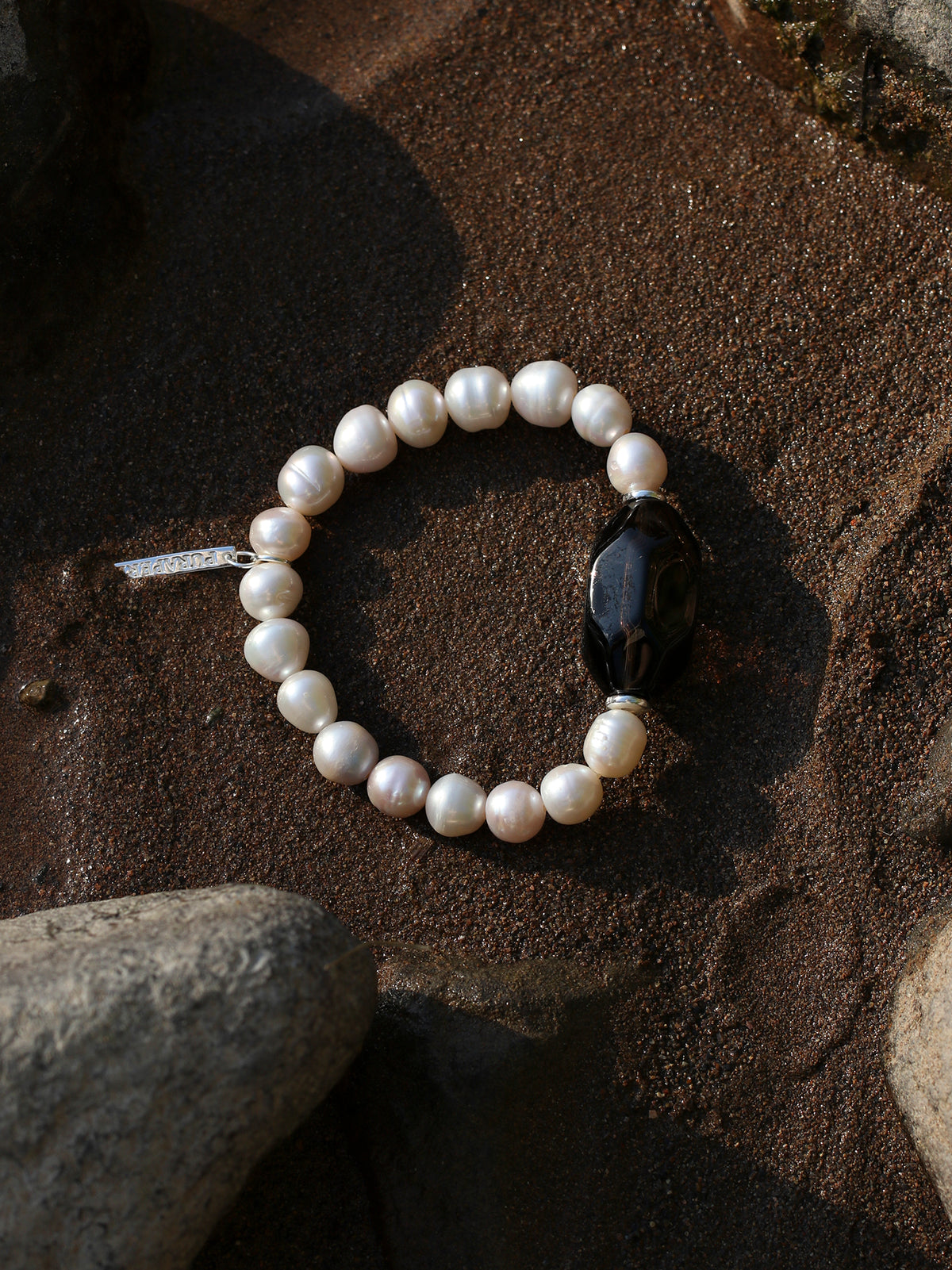 Freeform Smoky Quartz Pearl Bracelet — freshwater pearl & faceted large freeform smoky quartz & S925 Sterling Silver | SENLORE