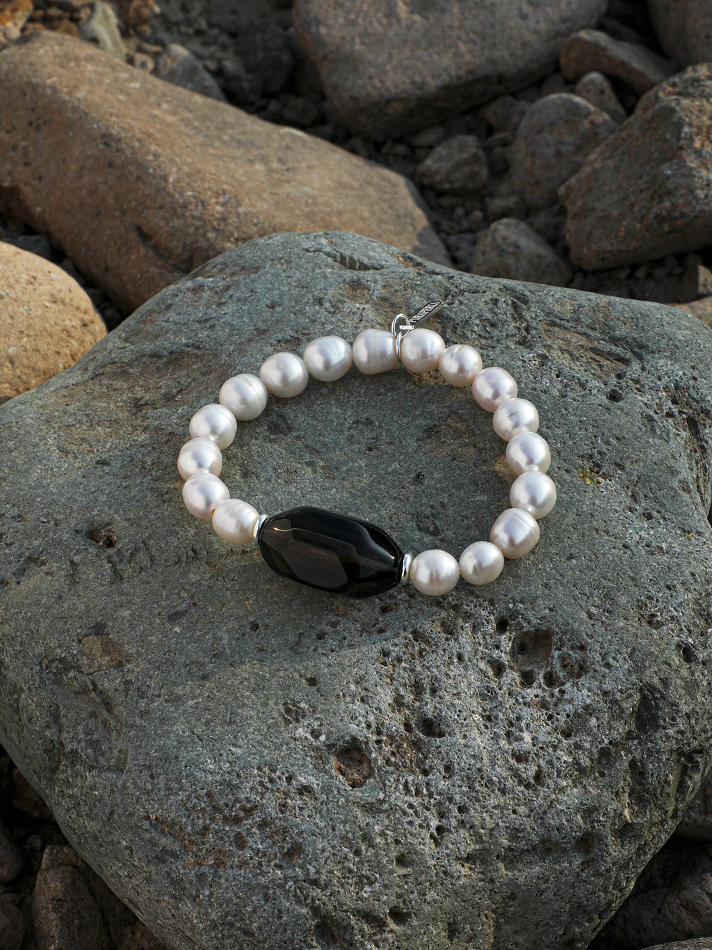 Freeform Smoky Quartz Pearl Bracelet — freshwater pearl & faceted large freeform smoky quartz & S925 Sterling Silver | SENLORE
