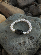 Freeform Smoky Quartz Pearl Bracelet — freshwater pearl & faceted large freeform smoky quartz & S925 Sterling Silver | SENLORE