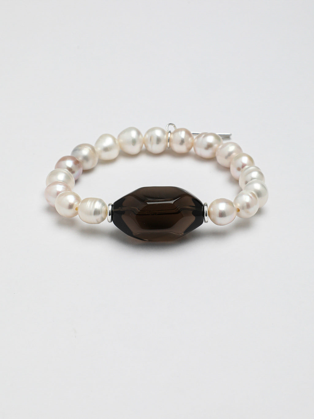 Freeform Smoky Quartz Pearl Bracelet — freshwater pearl & faceted large freeform smoky quartz & S925 Sterling Silver | SENLORE