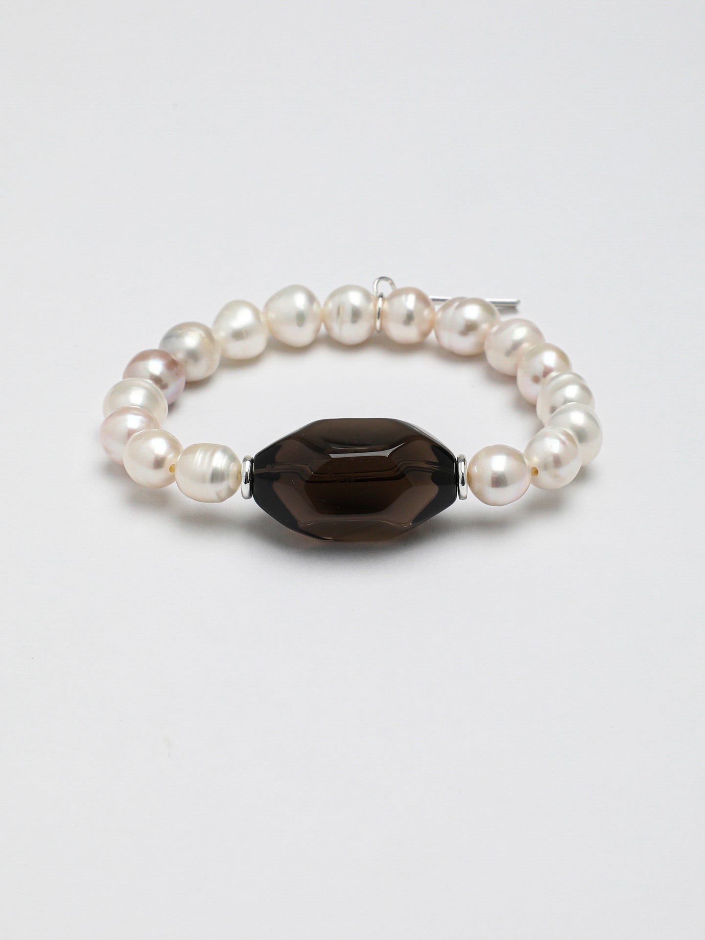 Freeform Smoky Quartz Pearl Bracelet — freshwater pearl & faceted large freeform smoky quartz & S925 Sterling Silver | SENLORE