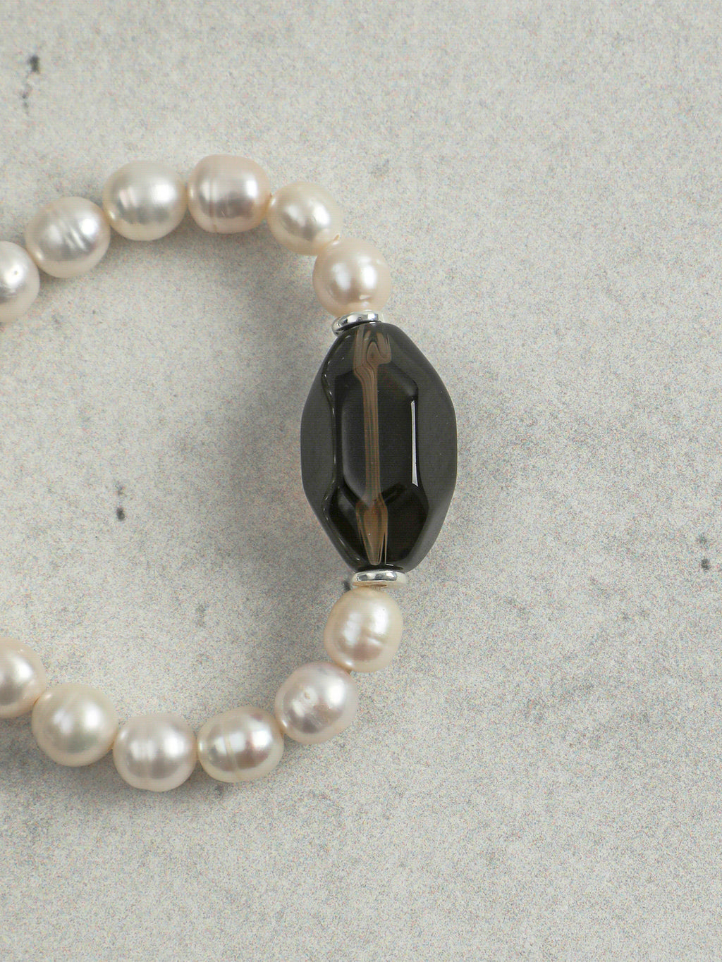 Freeform Smoky Quartz Pearl Bracelet — freshwater pearl & faceted large freeform smoky quartz & S925 Sterling Silver | SENLORE
