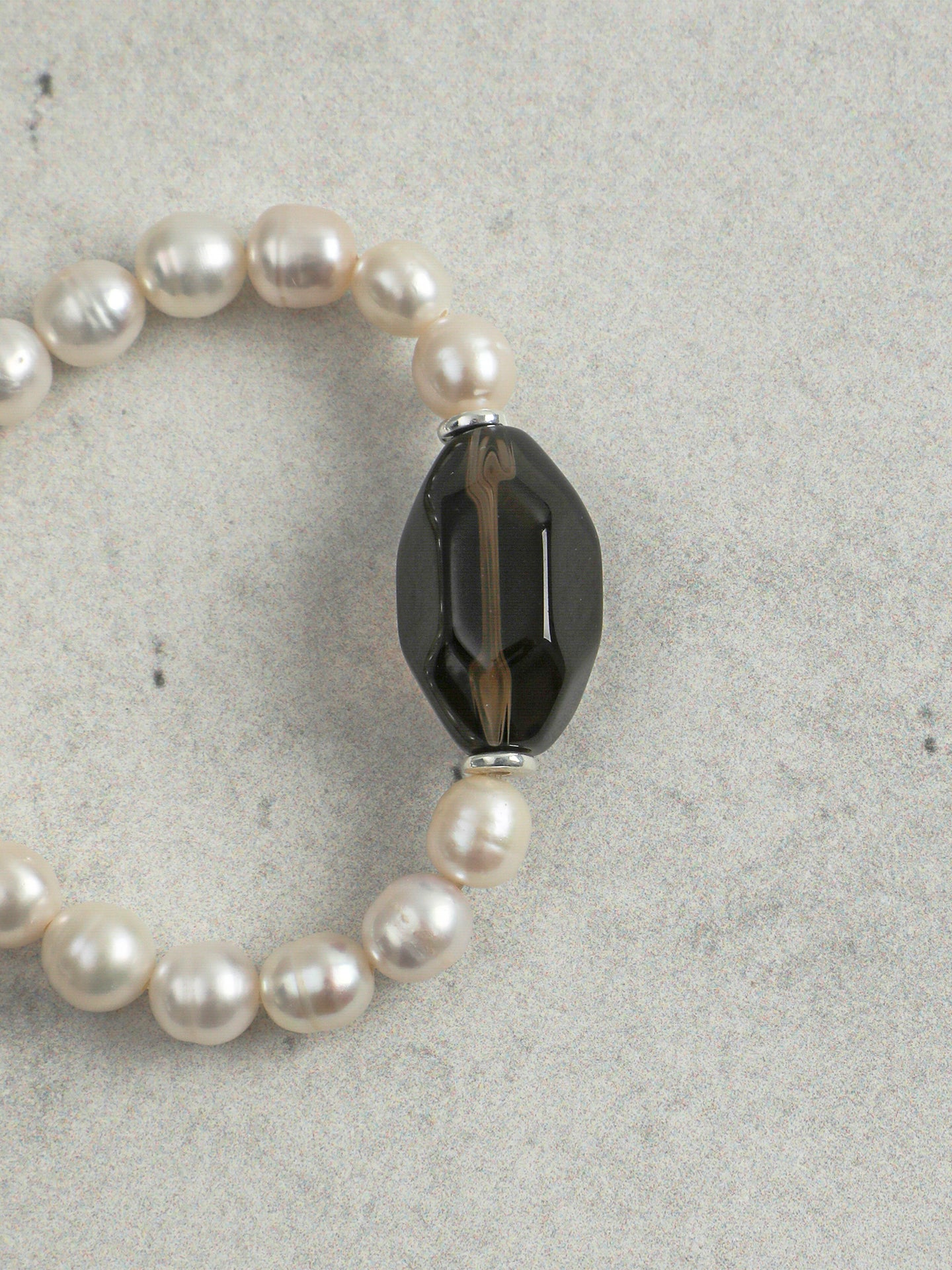 Freeform Smoky Quartz Pearl Bracelet — freshwater pearl & faceted large freeform smoky quartz & S925 Sterling Silver | SENLORE