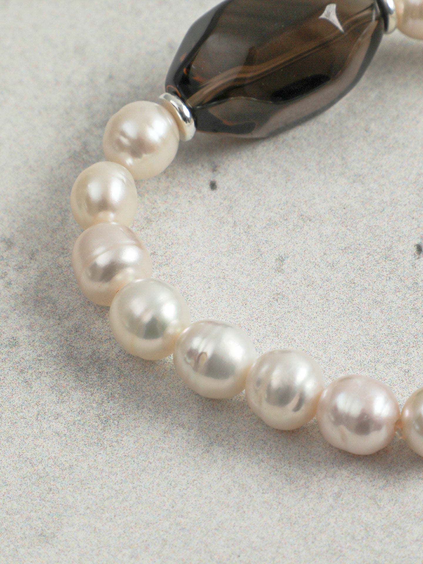 Freeform Smoky Quartz Pearl Bracelet — freshwater pearl & faceted large freeform smoky quartz & S925 Sterling Silver | SENLORE