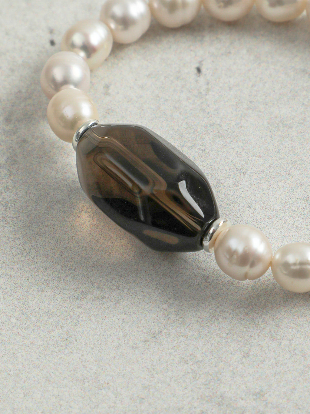 Freeform Smoky Quartz Pearl Bracelet — freshwater pearl & faceted large freeform smoky quartz & S925 Sterling Silver | SENLORE
