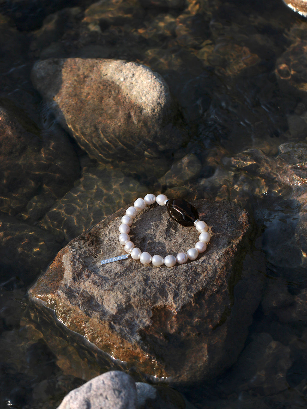 Freeform Smoky Quartz Pearl Bracelet — freshwater pearl & faceted large freeform smoky quartz & S925 Sterling Silver | SENLORE