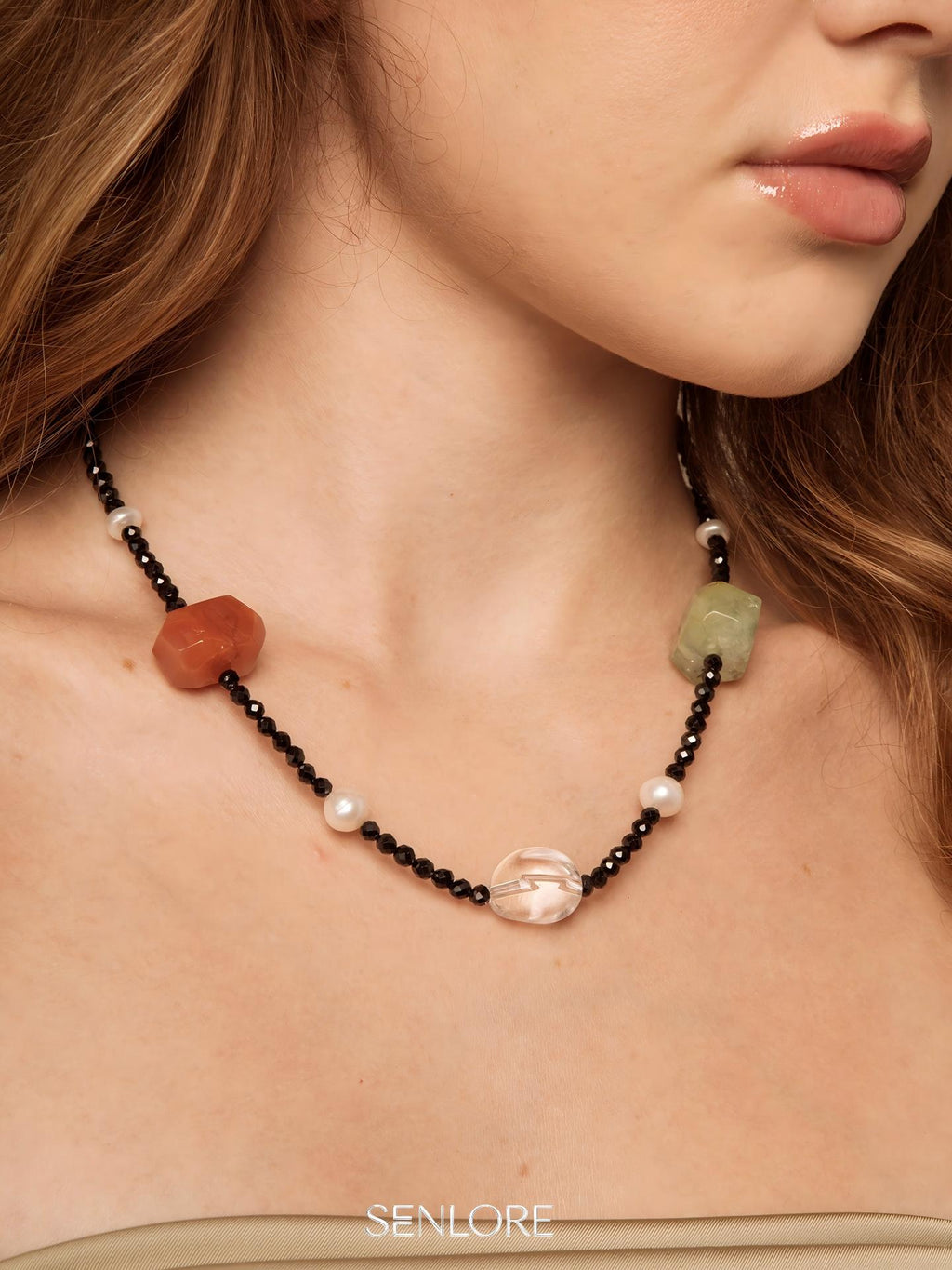 SENLORE Tourmaline Crystal Pearl Necklace – Lifestyle Shot