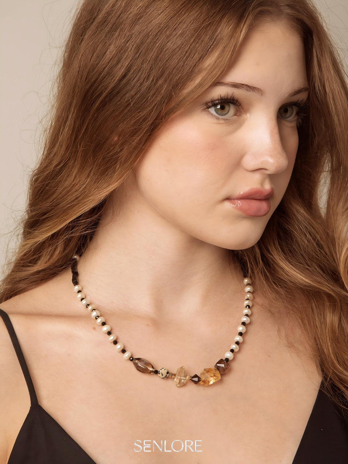 SENLORE Black Agate Baroque Pearl Necklace – Front View