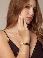 Black Agate Barrel Pearl Bracelet — freshwater pearl & black agate barrel bead & S925 Sterling Silver | SENLORE