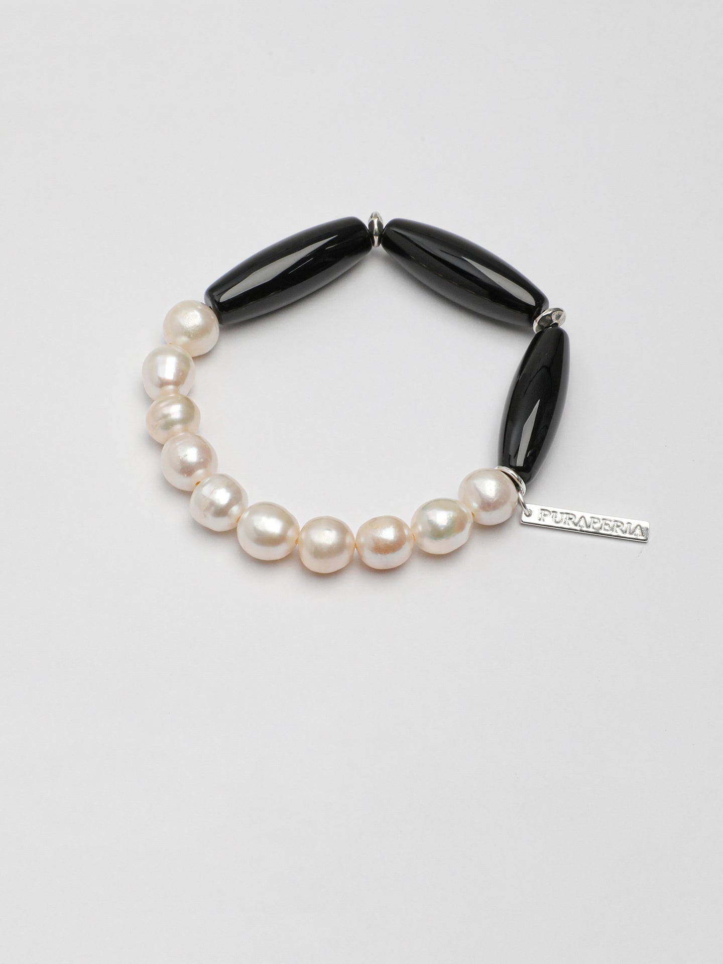 Black Agate Barrel Pearl Bracelet — freshwater pearl & black agate barrel bead & S925 Sterling Silver | SENLORE
