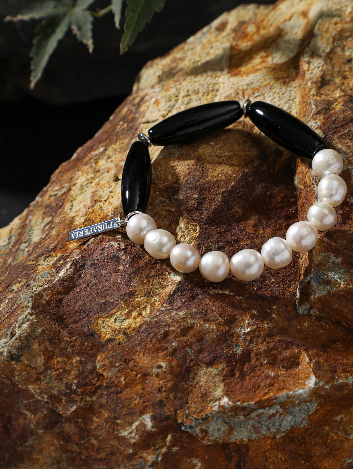 Black Agate Barrel Pearl Bracelet — freshwater pearl & black agate barrel bead & S925 Sterling Silver | SENLORE
