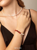 Red Agate Chip Pearl Bracelet — freshwater pearl, red agate chips, sterling sil... | SENLORE