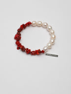 Red Agate Chip Pearl Bracelet — freshwater pearl, red agate chips, sterling sil... | SENLORE