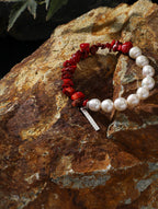 Red Agate Chip Pearl Bracelet — freshwater pearl, red agate chips, sterling sil... | SENLORE