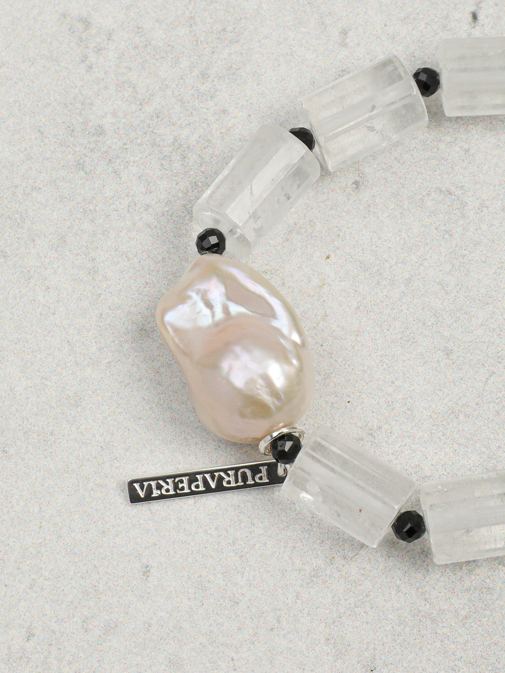 Clear Quartz Barrel Baroque & Black Tourmaline Bracelet — clear quartz barrels, large freshwater baroque pearl... | SENLORE