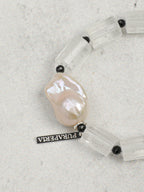 Clear Quartz Barrel Baroque & Black Tourmaline Bracelet — clear quartz barrels, large freshwater baroque pearl... | SENLORE