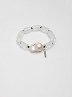 Clear Quartz Barrel Baroque & Black Tourmaline Bracelet — clear quartz barrels, large freshwater baroque pearl... | SENLORE