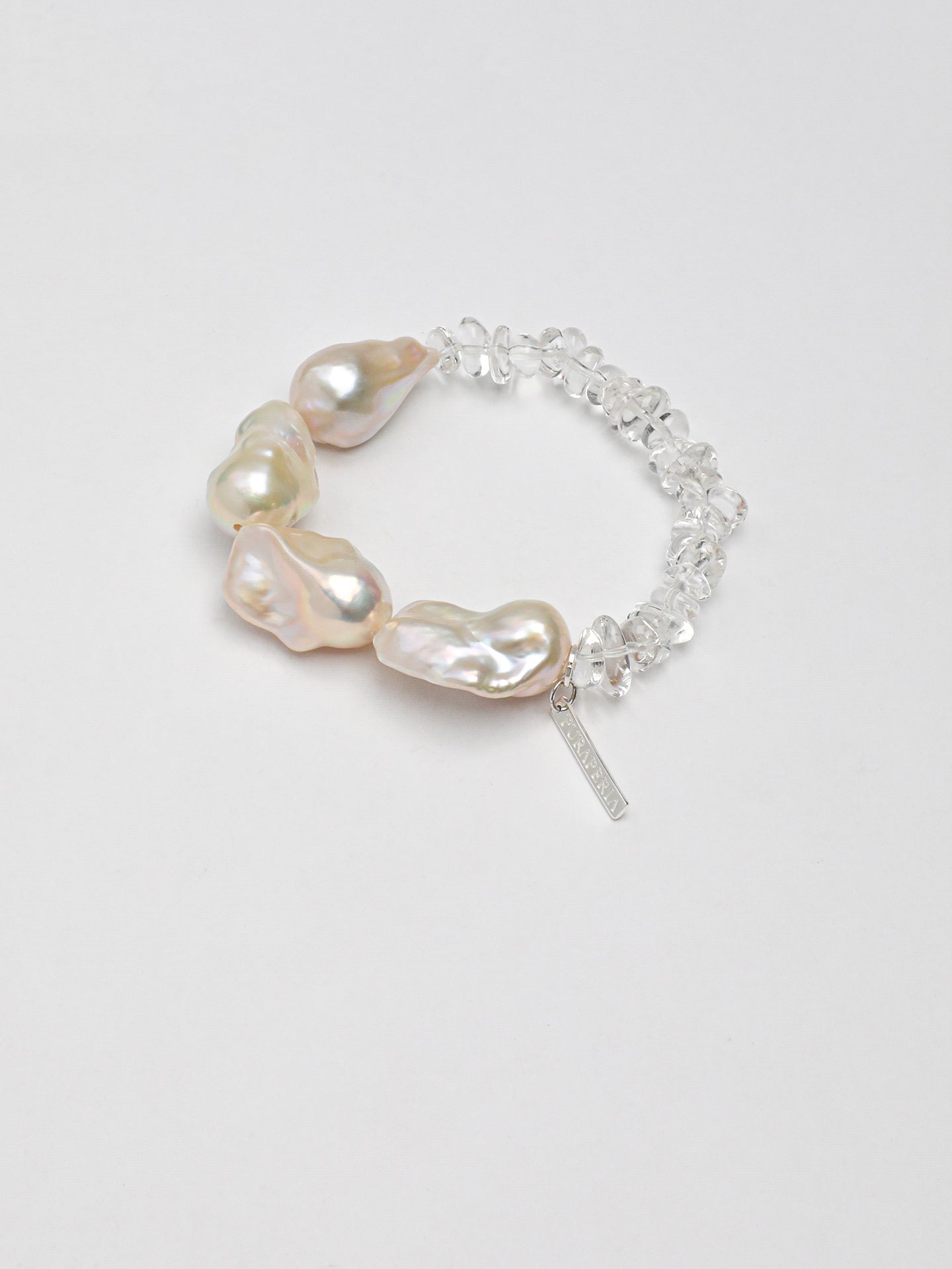 Minimalist Baroque Crystal Bracelet — large freshwater baroque pearl, clear quartz cr... | SENLORE