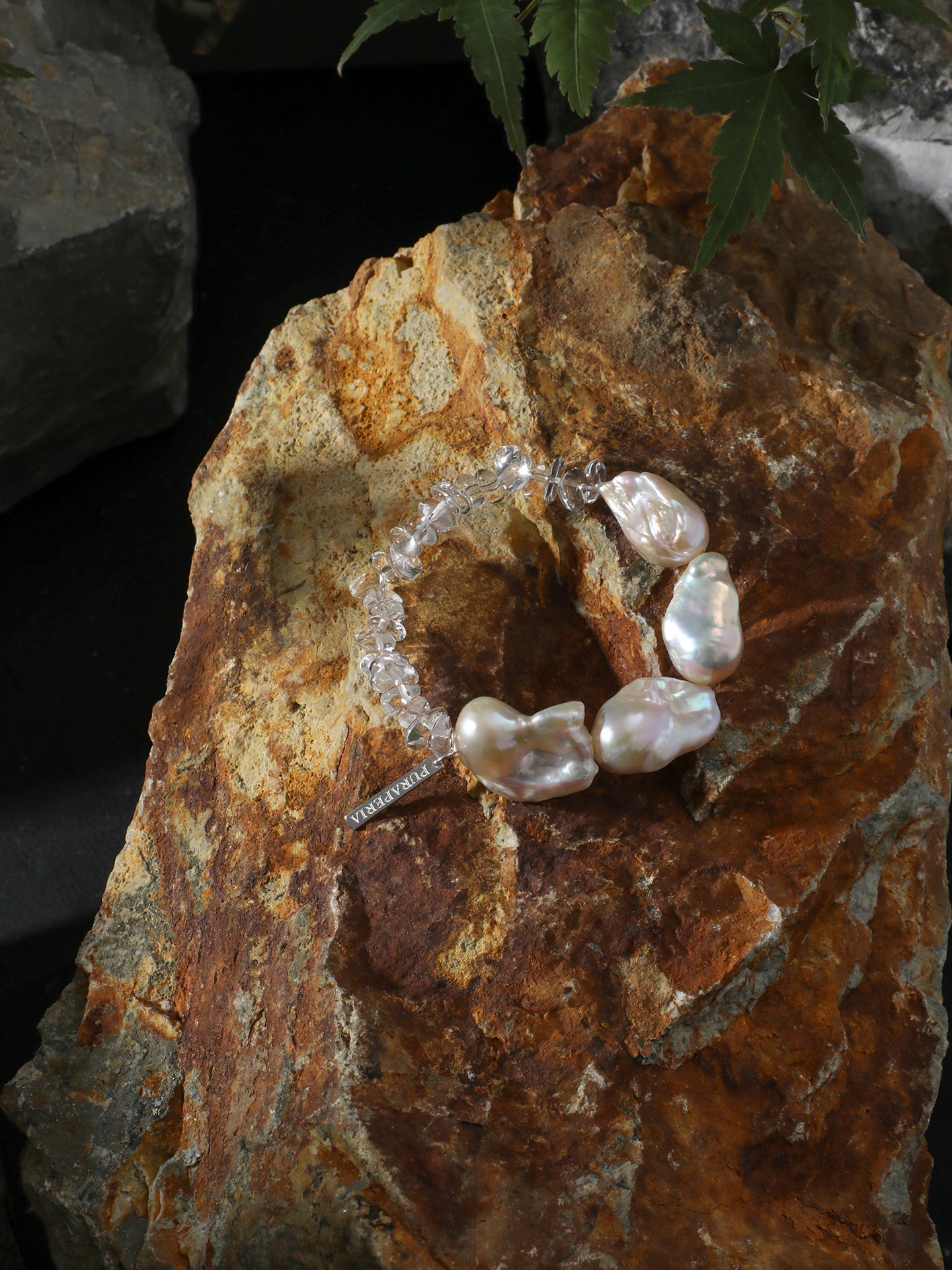 Minimalist Baroque Crystal Bracelet — large freshwater baroque pearl, clear quartz cr... | SENLORE