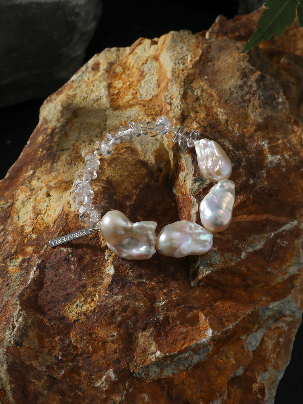 Minimalist Baroque Crystal Bracelet — large freshwater baroque pearl, clear quartz cr... | SENLORE