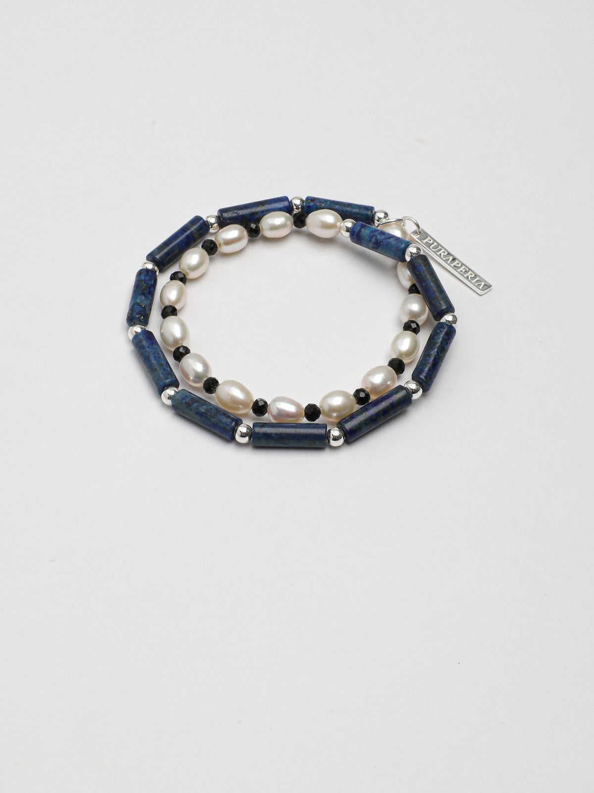 Lapis Lazuli Pearl Bracelet — lapis lazuli straight tubes, black tourmaline f... | SENLORE