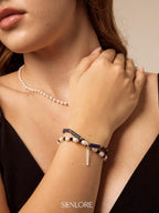 Lapis Lazuli Pearl Bracelet — lapis lazuli straight tubes, black tourmaline f... | SENLORE