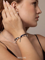 Lapis Lazuli Pearl Bracelet — lapis lazuli straight tubes, black tourmaline f... | SENLORE