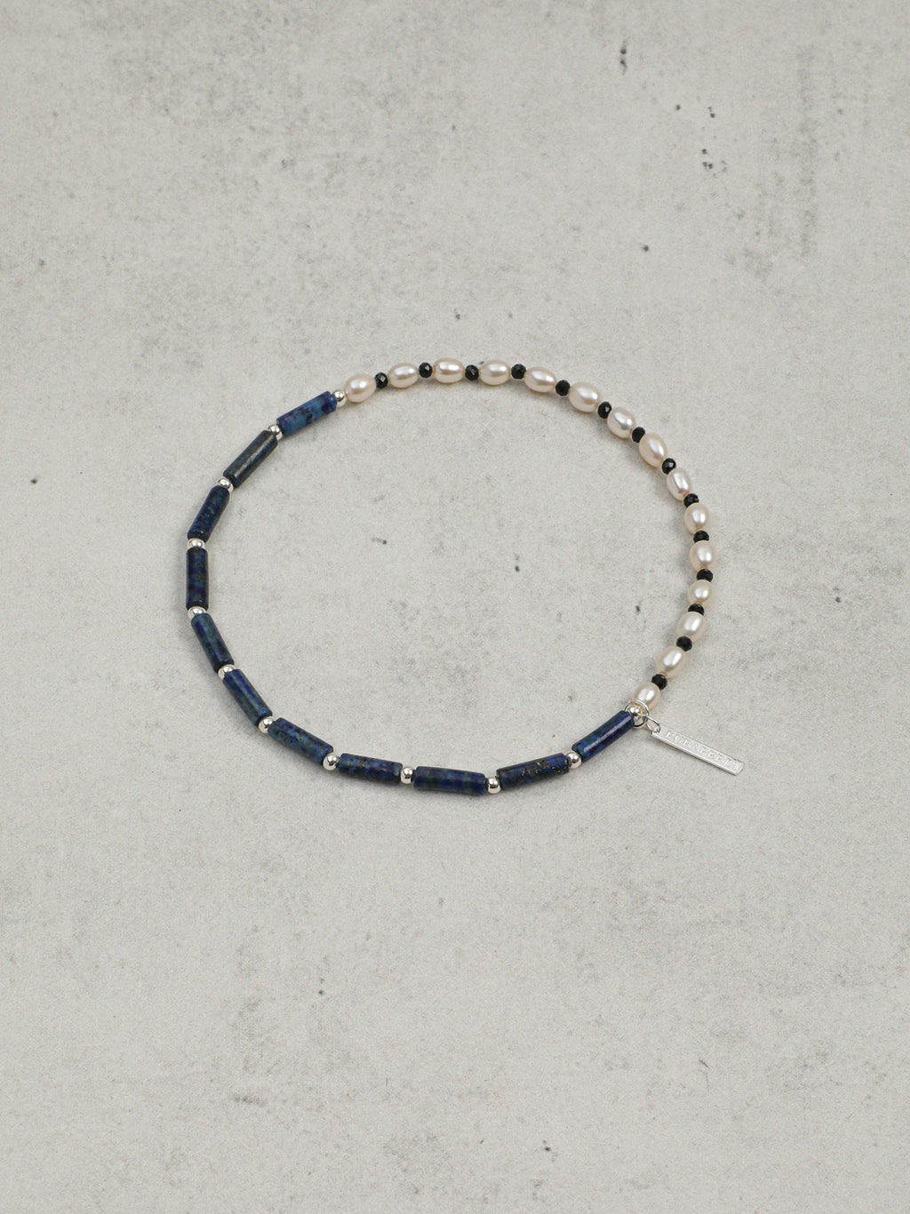 Lapis Lazuli Pearl Bracelet — lapis lazuli straight tubes, black tourmaline f... | SENLORE