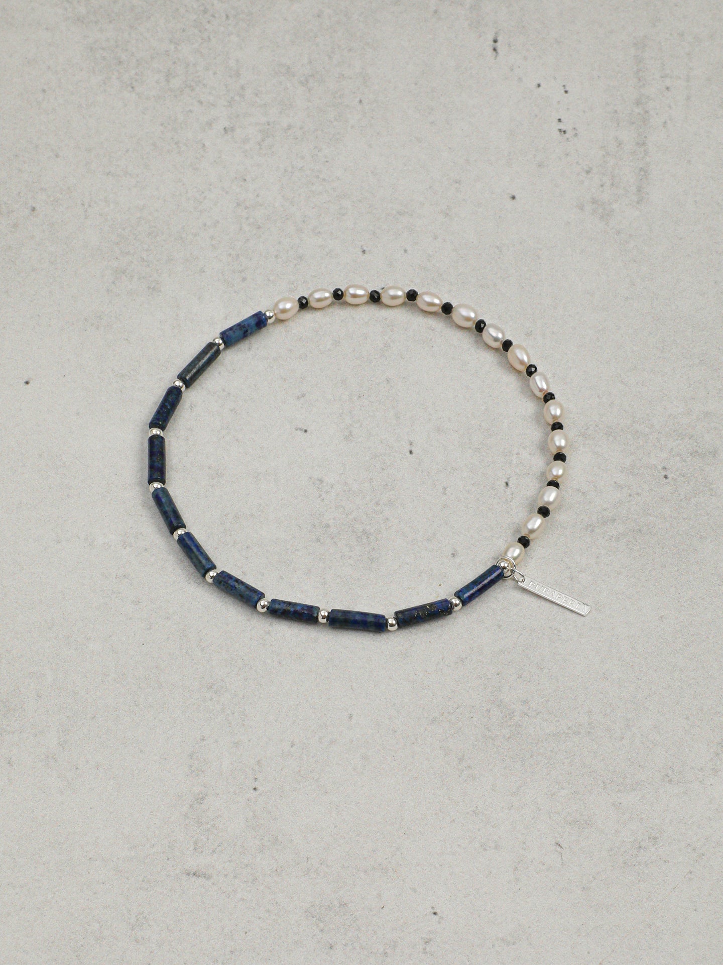 Lapis Lazuli Pearl Bracelet — lapis lazuli straight tubes, black tourmaline f... | SENLORE