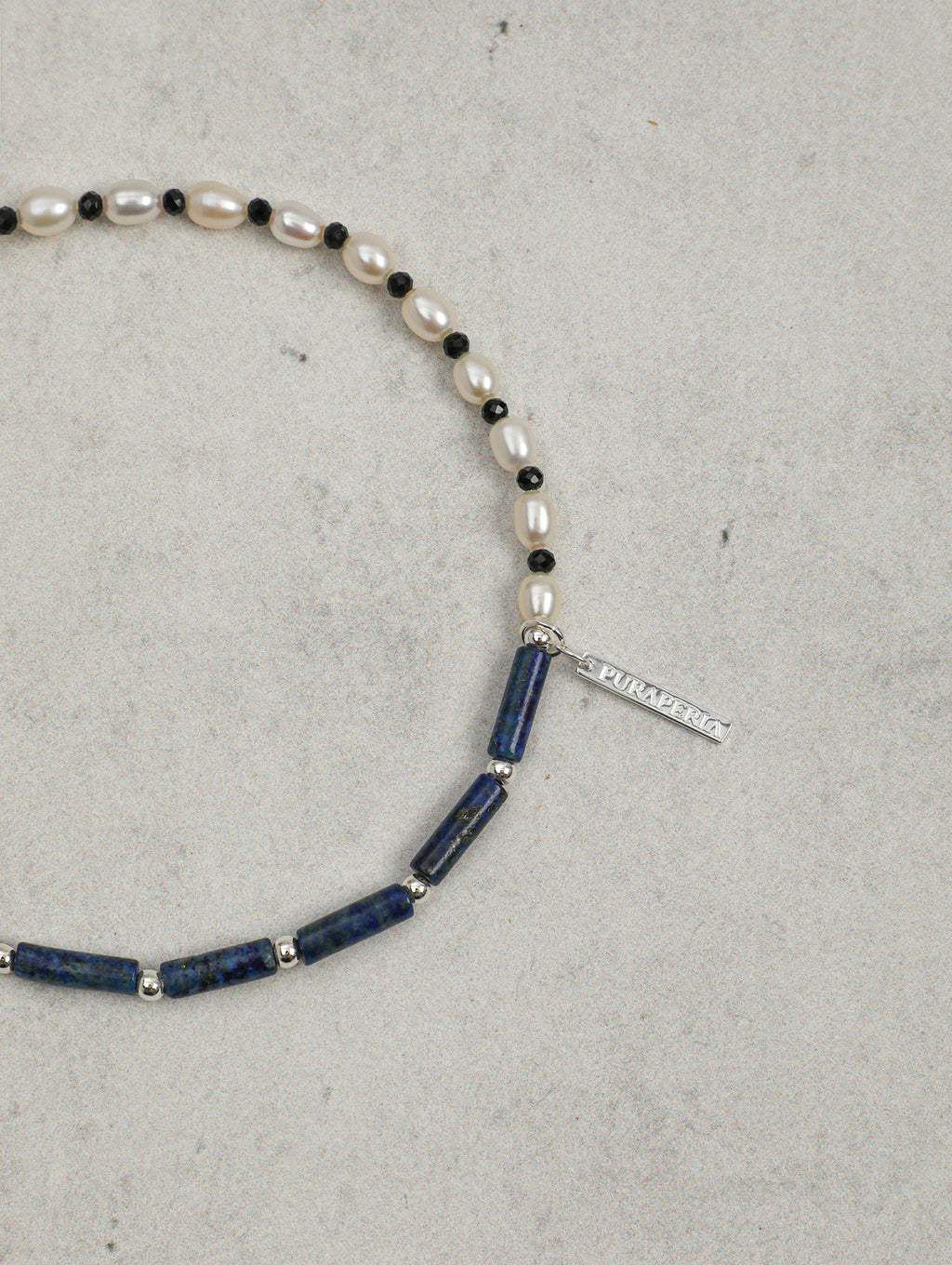 Lapis Lazuli Pearl Bracelet — lapis lazuli straight tubes, black tourmaline f... | SENLORE
