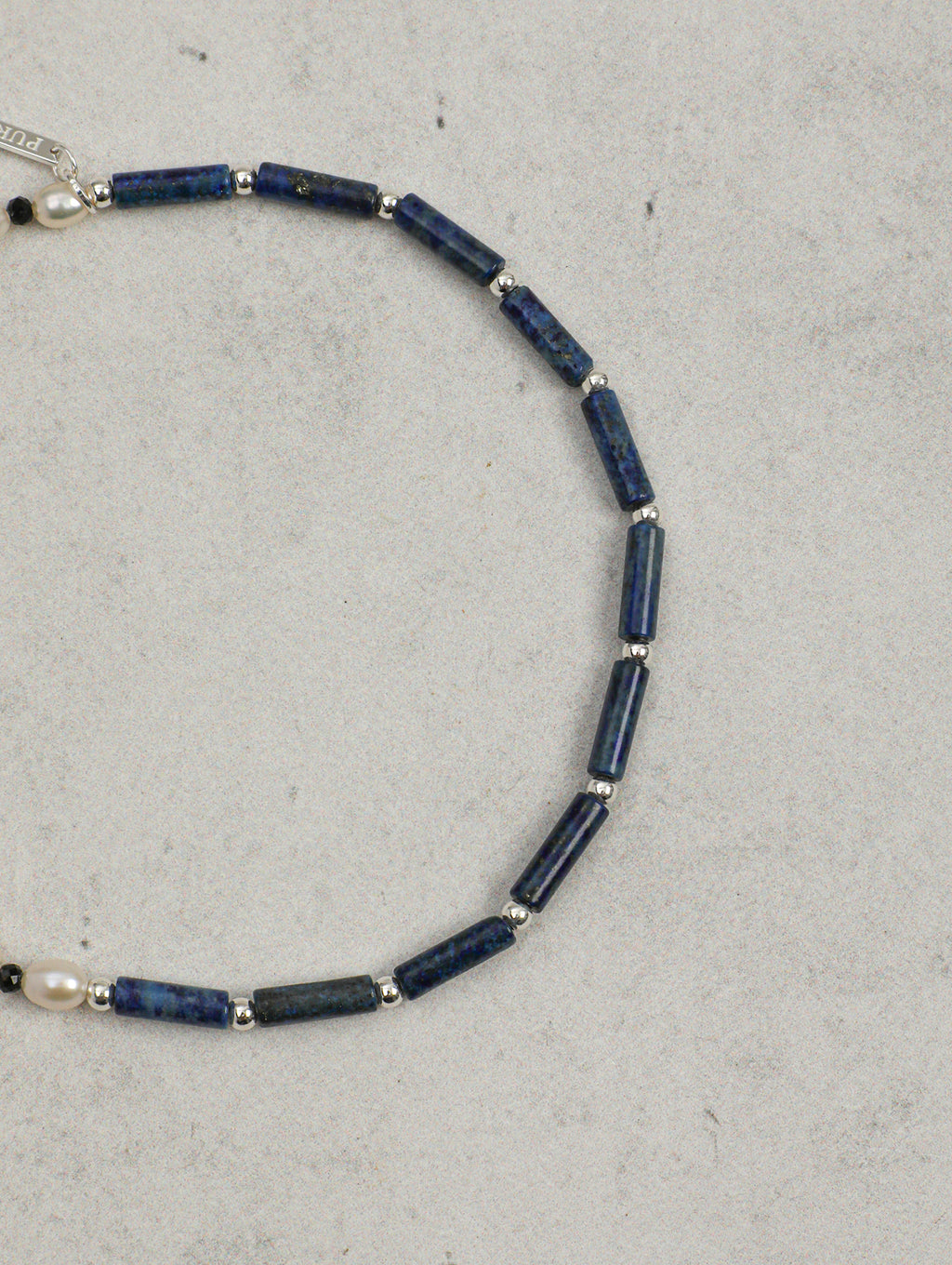 Lapis Lazuli Pearl Bracelet — lapis lazuli straight tubes, black tourmaline f... | SENLORE