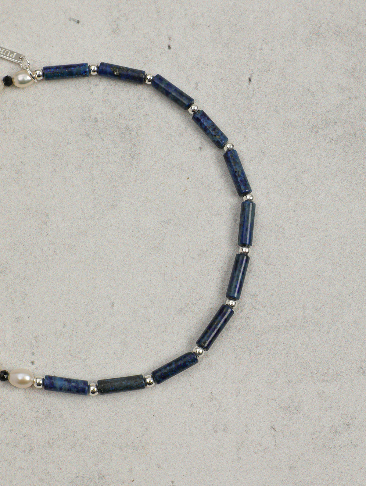 Lapis Lazuli Pearl Bracelet — lapis lazuli straight tubes, black tourmaline f... | SENLORE