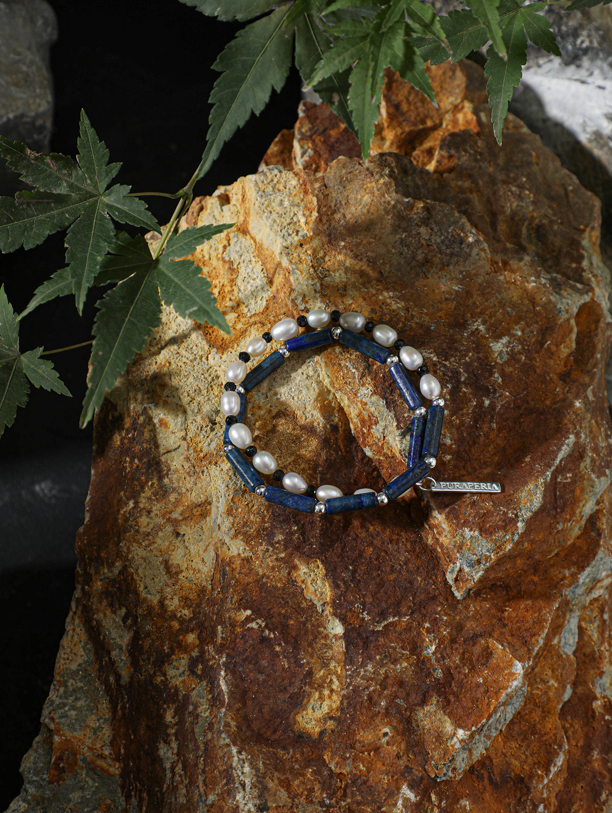 Lapis Lazuli Pearl Bracelet — lapis lazuli straight tubes, black tourmaline f... | SENLORE