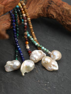Raw Stone Baroque Pearl Bracelet — phoenix stone, egg yolk stone, lapis lazuli, turquoi... | SENLORE