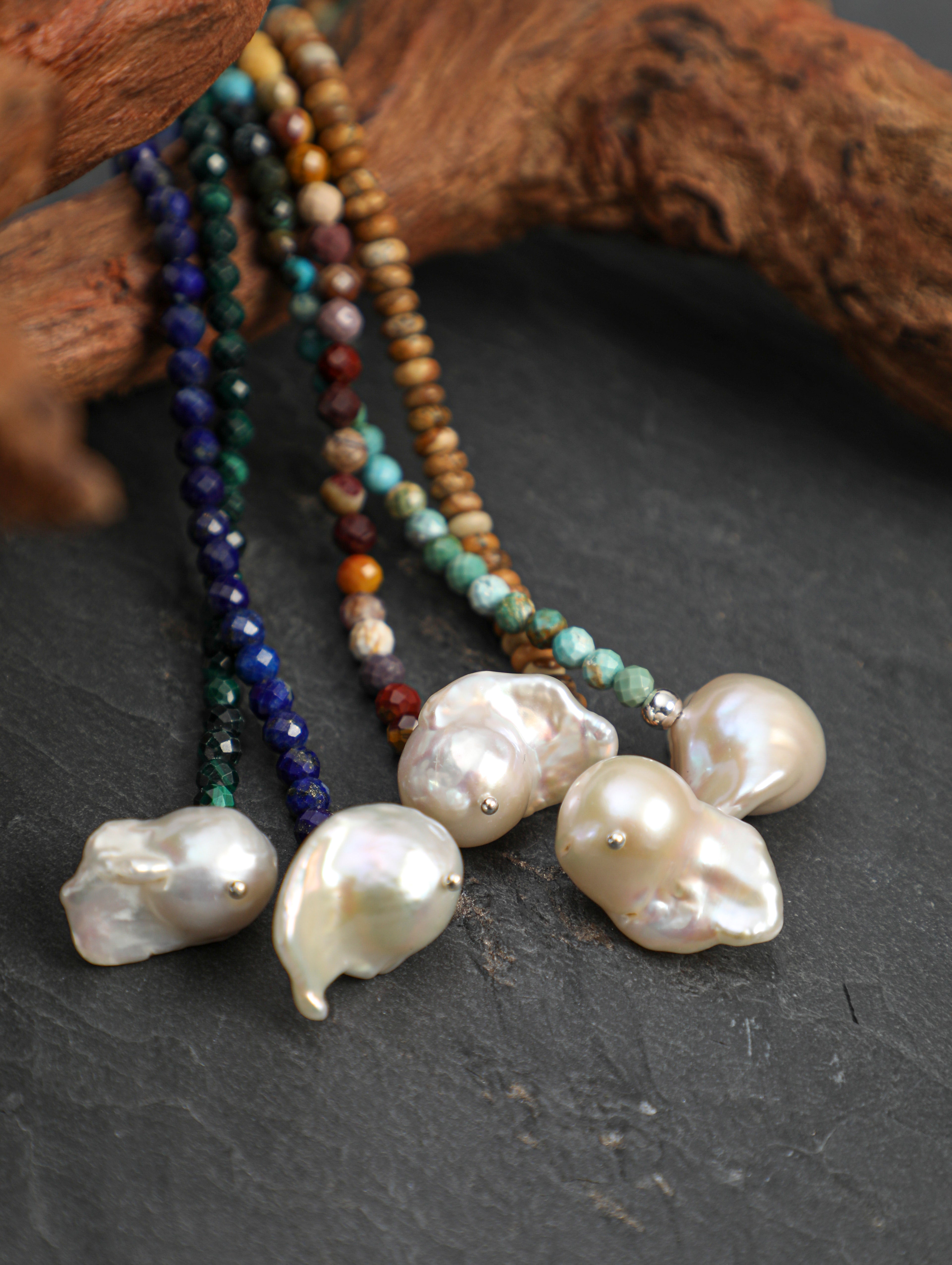 Raw Stone Baroque Pearl Bracelet — phoenix stone, egg yolk stone, lapis lazuli, turquoi... | SENLORE